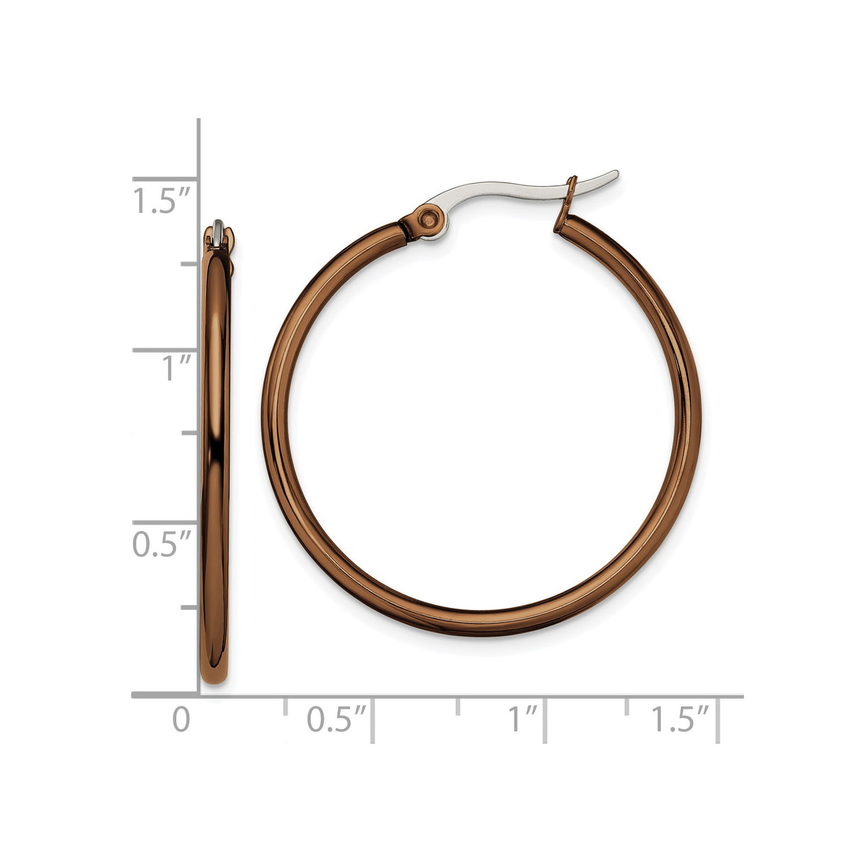 316 Stainless Steel Hoop Earrings, Polished Brown Finish, Minimalist Contemporary Style