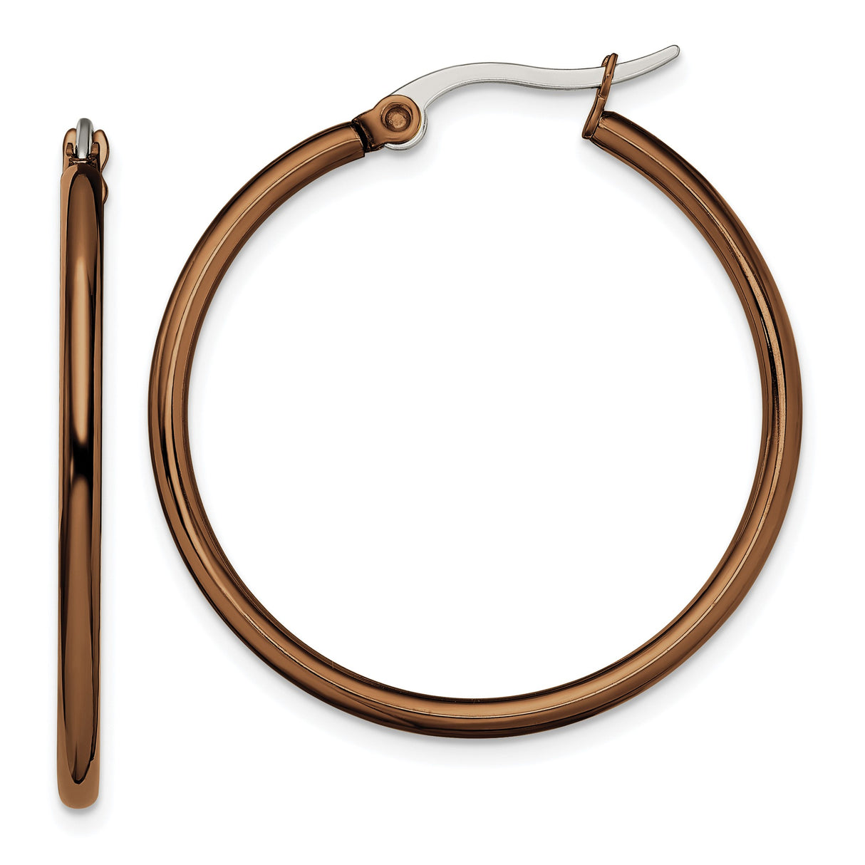 316 Stainless Steel Hoop Earrings, Polished Brown Finish, Minimalist Contemporary Style