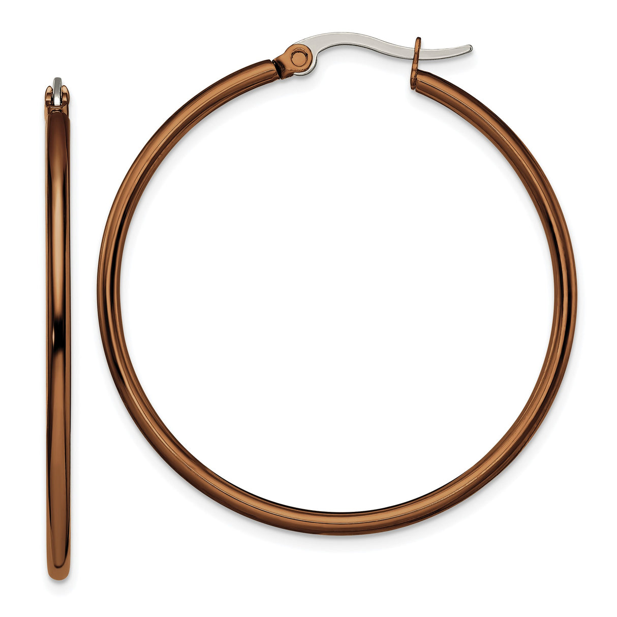 316 Stainless Steel Hoop Earrings, Polished Brown Tone, Minimalist Lightweight Design for Women