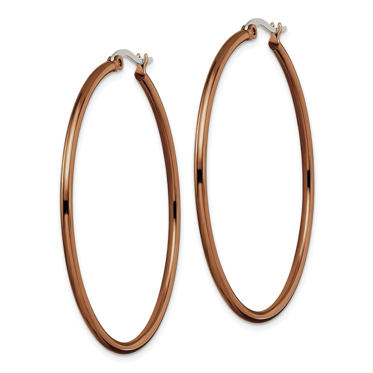 Stainless Steel Hoop Earrings, Rose Gold-Tone Polished Finish, Minimalist Round Design for Women