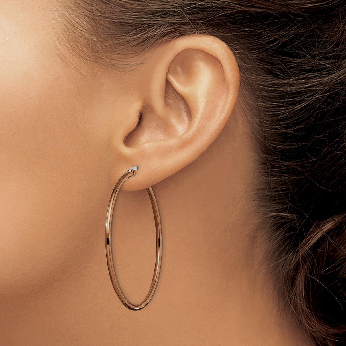Stainless Steel Hoop Earrings, Rose Gold-Tone Polished Finish, Minimalist Round Design for Women