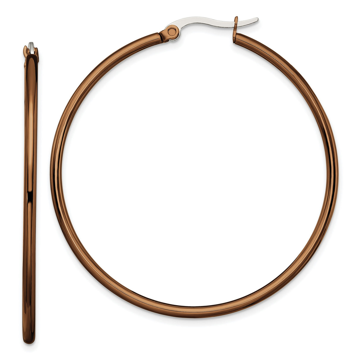 Stainless Steel Hoop Earrings, Rose Gold-Tone Polished Finish, Minimalist Round Design for Women