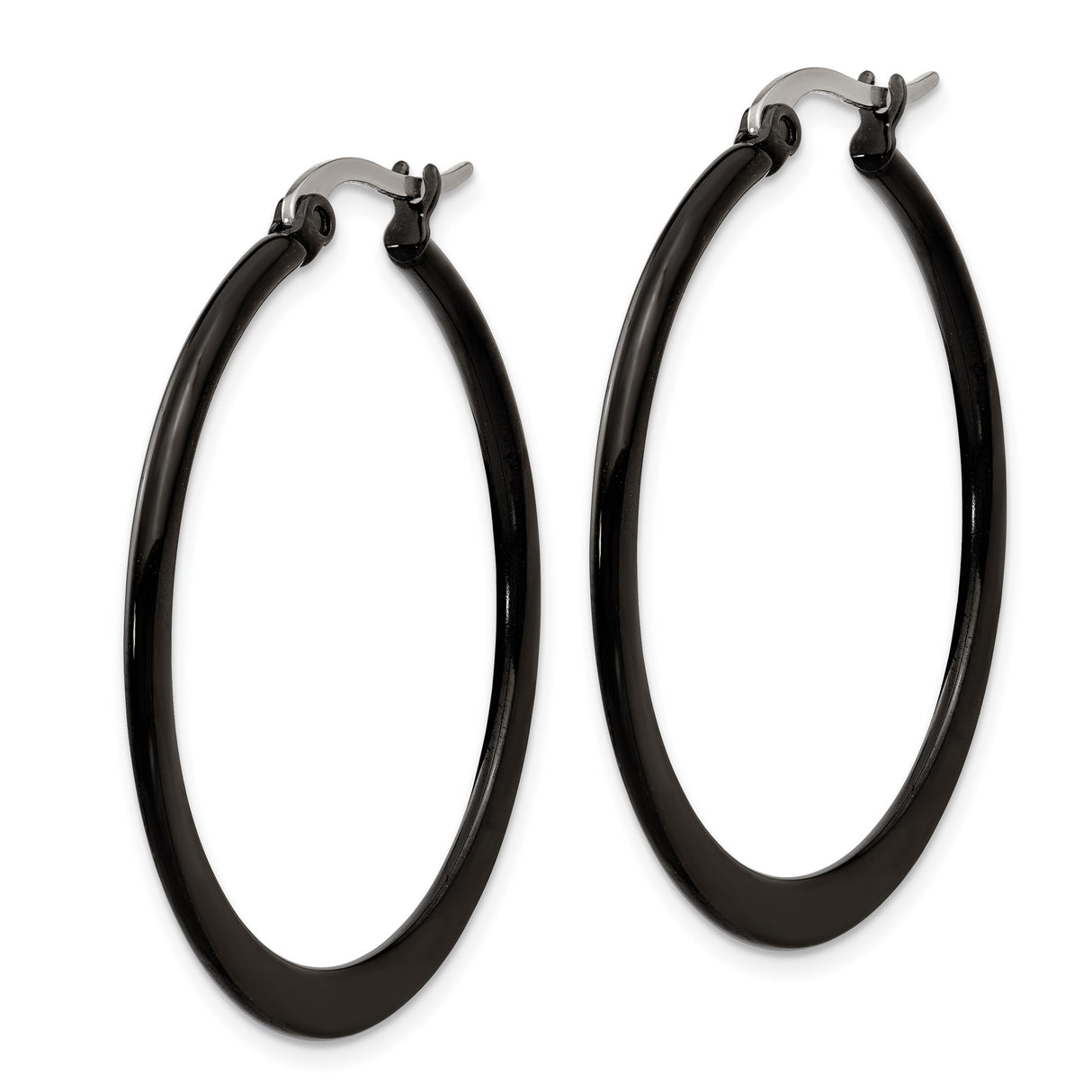 Stainless Steel Hoop Earrings, Black Polished Finish, Minimalist Modern Style for Women