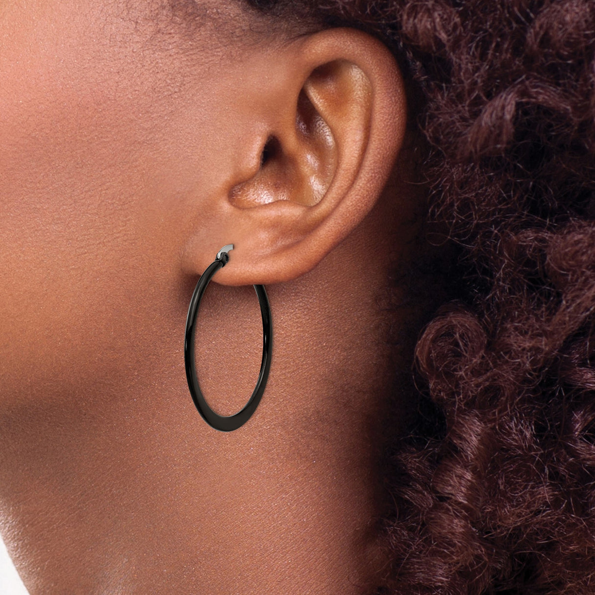 Stainless Steel Hoop Earrings, Black Polished Finish, Minimalist Modern Style for Women
