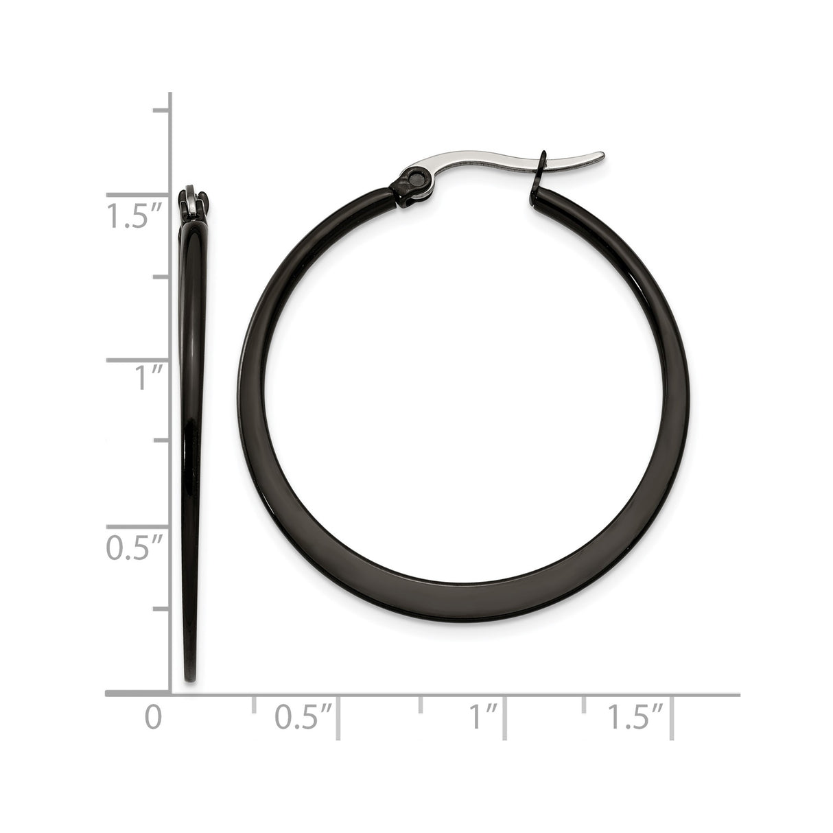 Stainless Steel Hoop Earrings, Black Polished Finish, Minimalist Modern Style for Women