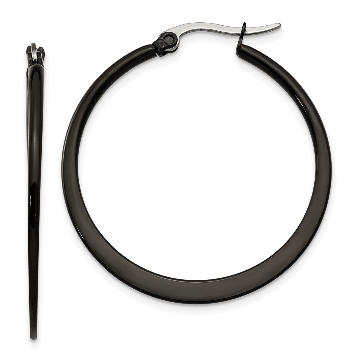 Stainless Steel Hoop Earrings, Black Polished Finish, Minimalist Modern Style for Women