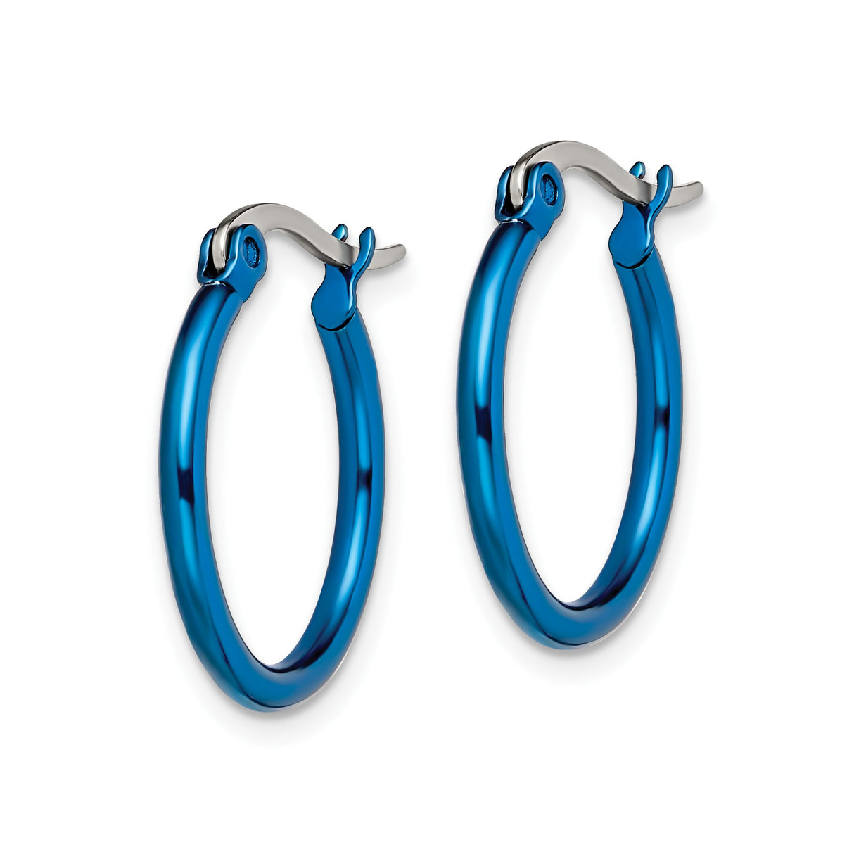 Stainless Steel Hoop Earrings, Blue Polished Hinged Design, Unisex Casual Streetwear Style