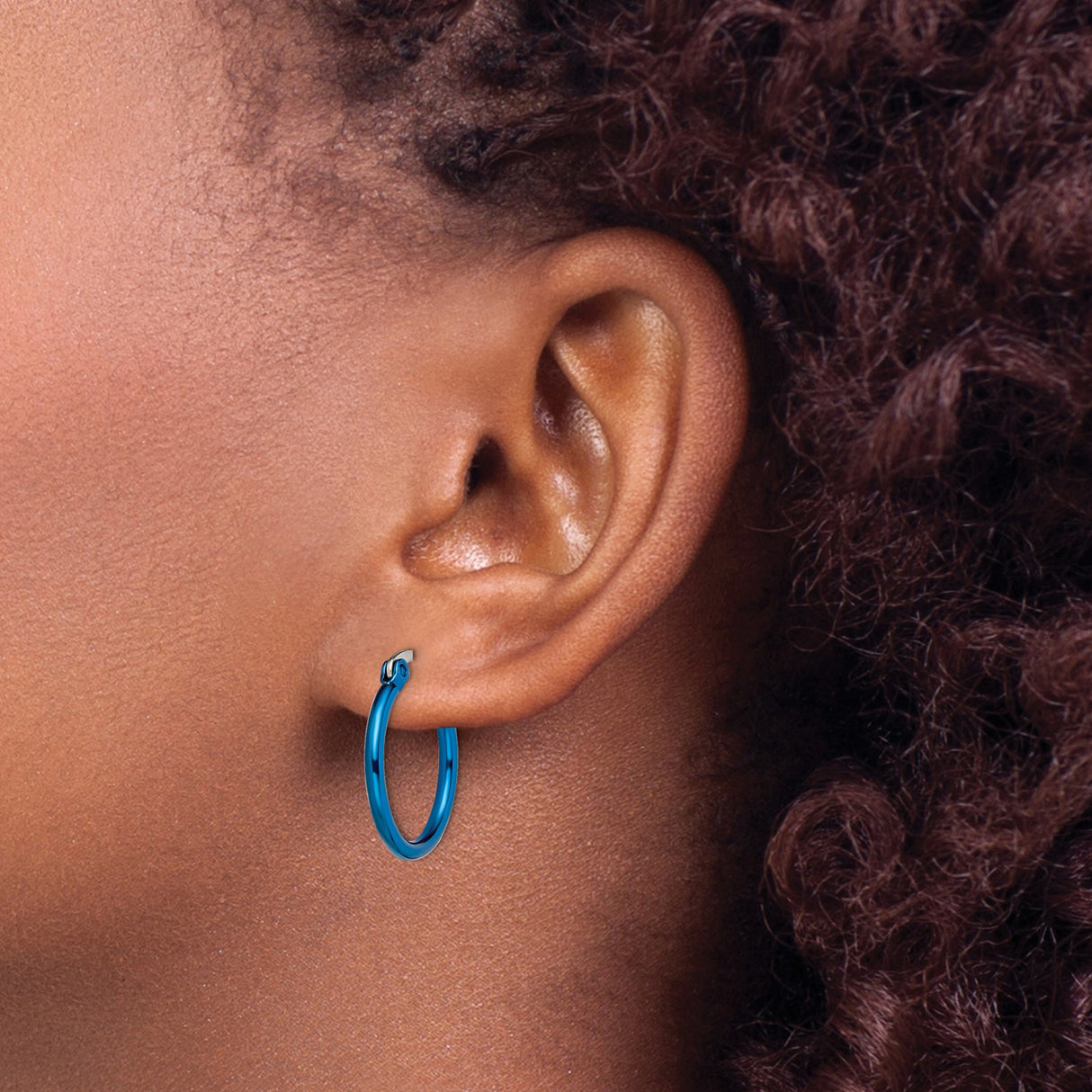 Stainless Steel Hoop Earrings, Blue Polished Hinged Design, Unisex Casual Streetwear Style