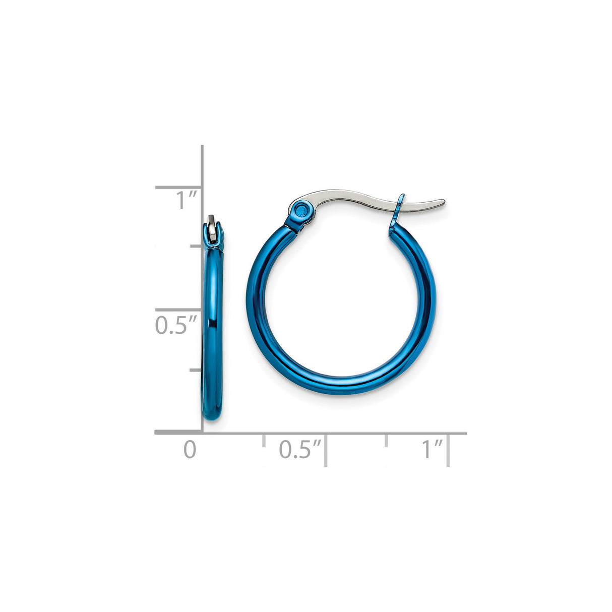 Stainless Steel Hoop Earrings, Blue Polished Hinged Design, Unisex Casual Streetwear Style