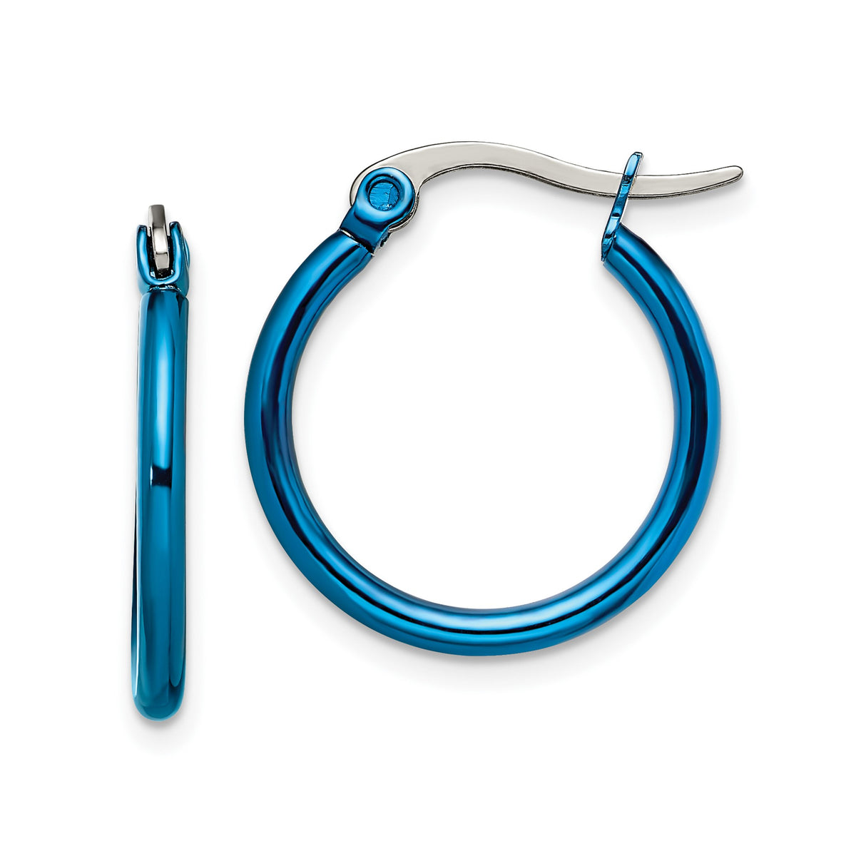 Stainless Steel Hoop Earrings, Blue Polished Hinged Design, Unisex Casual Streetwear Style