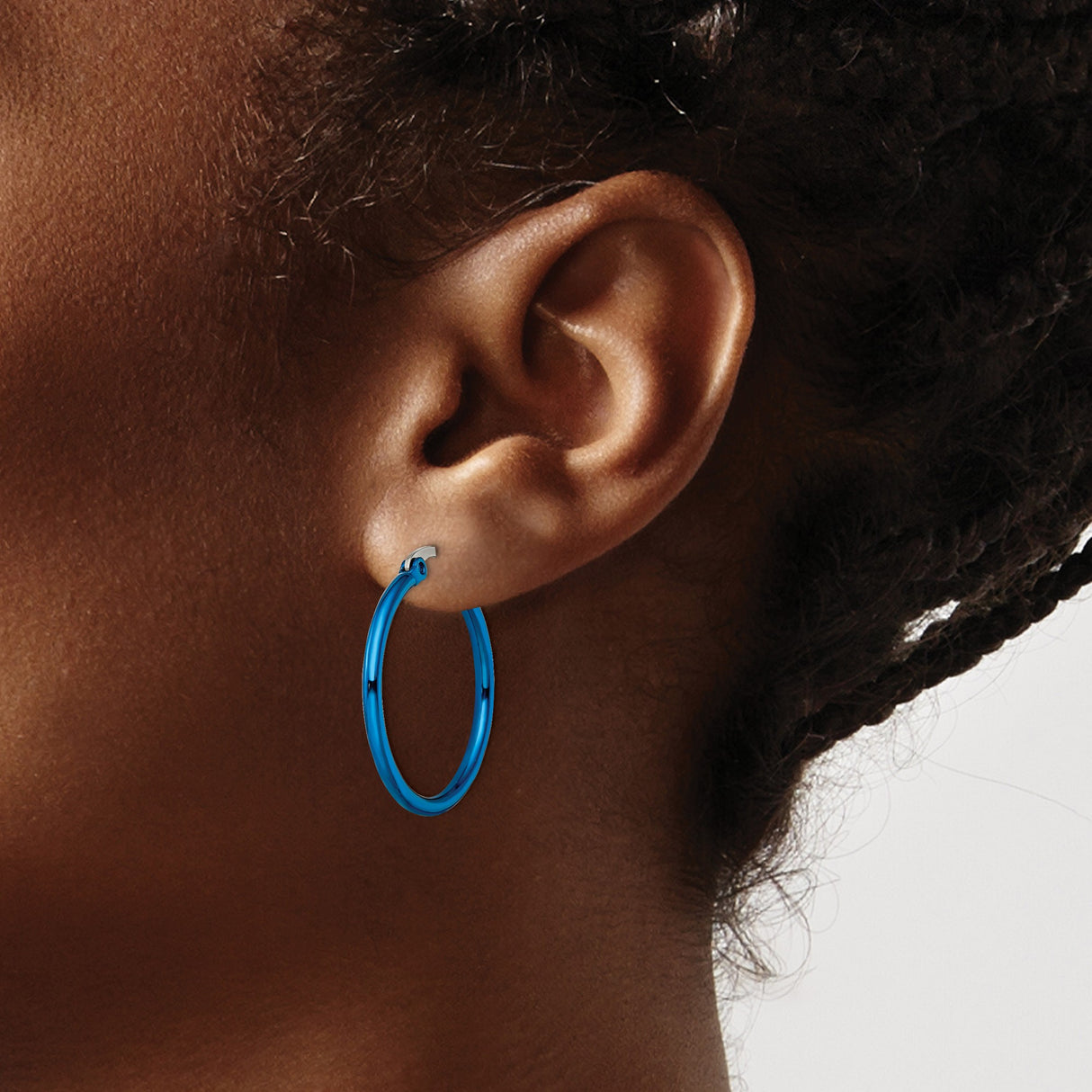 316 Stainless Steel Hoop Earrings, Blue Polished Finish, Minimalist Style for Men and Women