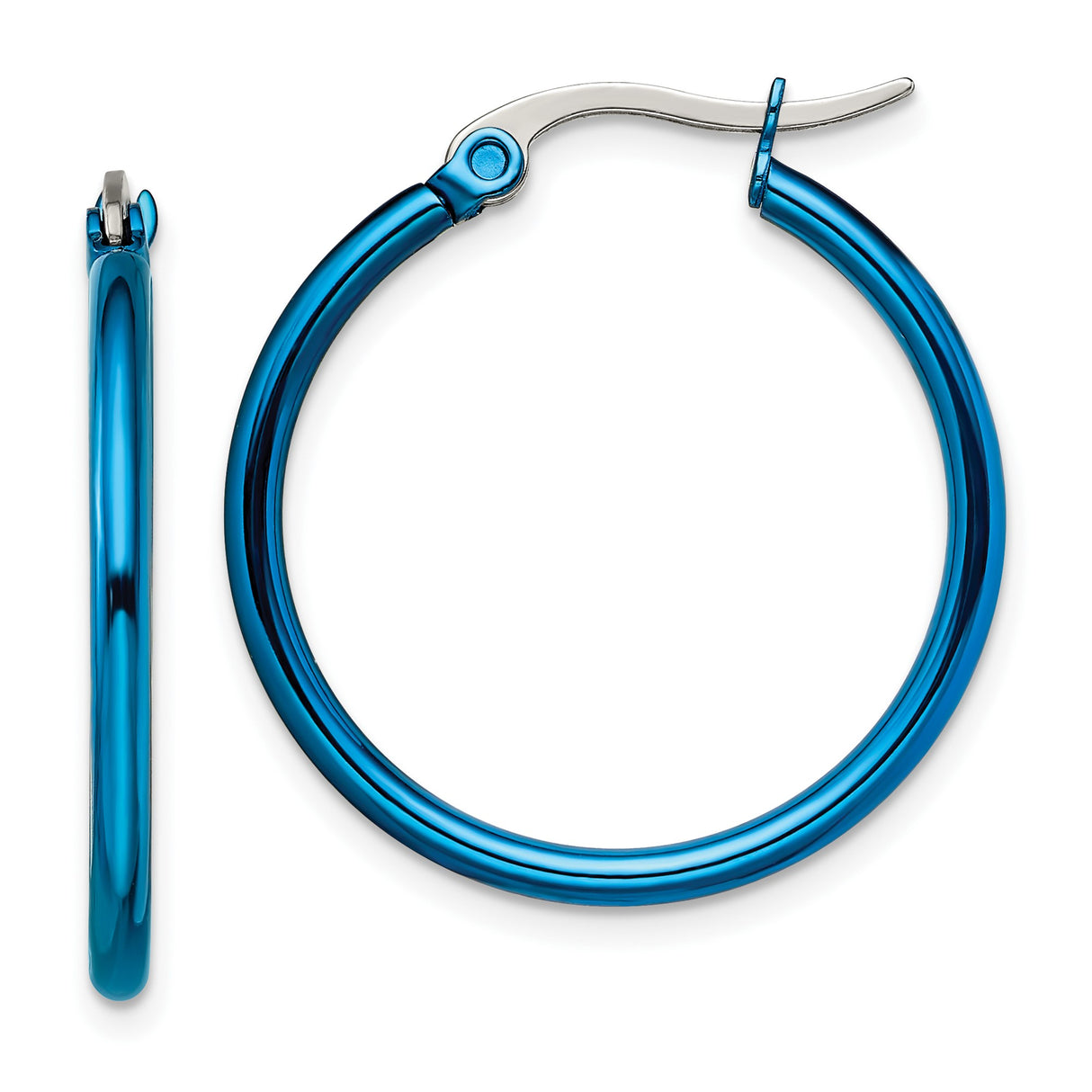 316 Stainless Steel Hoop Earrings, Blue Polished Finish, Minimalist Style for Men and Women