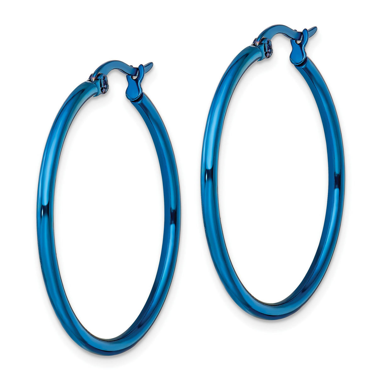 Stainless Steel Hoop Earrings, Polished Blue Finish, Modern Minimalist Design