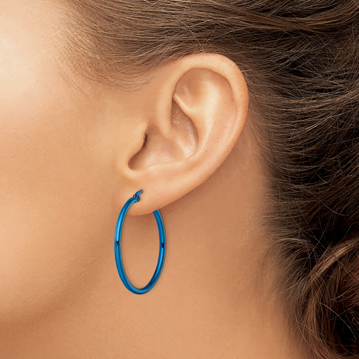 Stainless Steel Hoop Earrings, Polished Blue Finish, Modern Minimalist Design