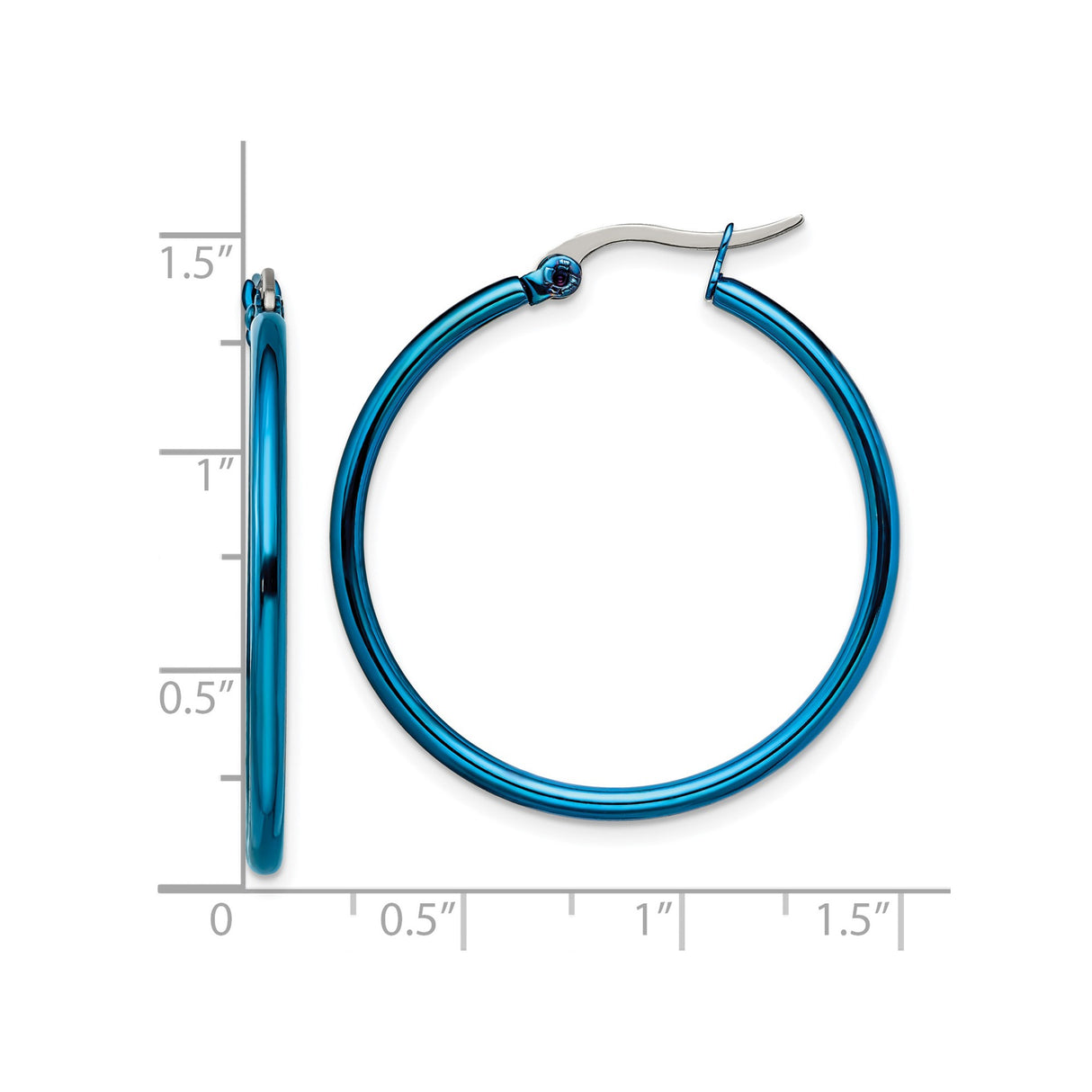 Stainless Steel Hoop Earrings, Polished Blue Finish, Modern Minimalist Design