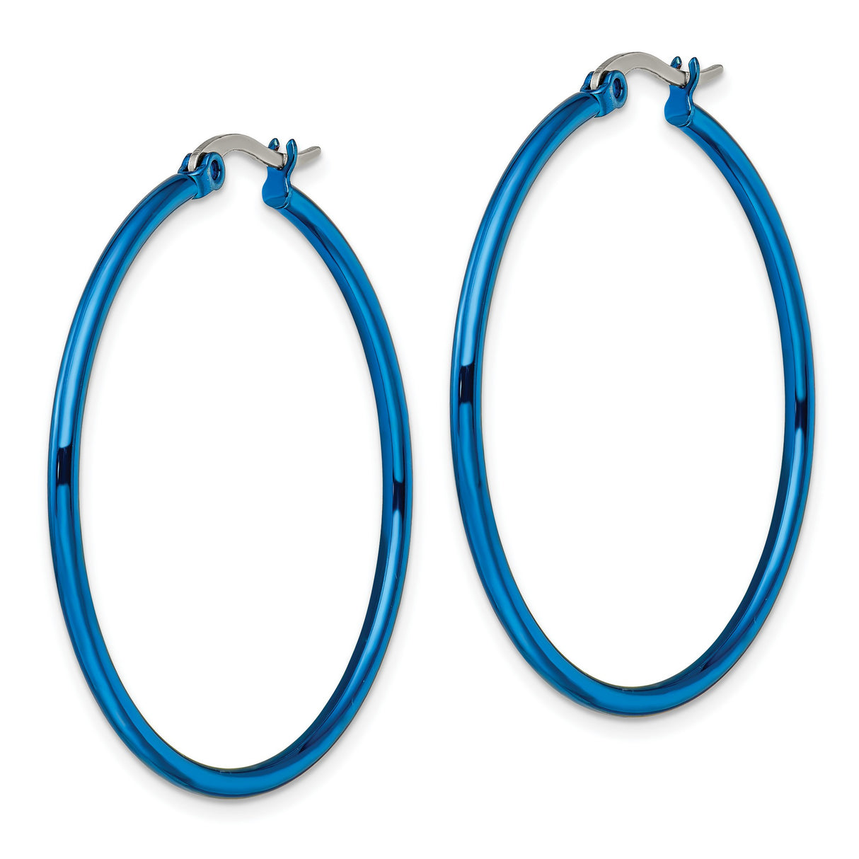 Stainless Steel Hoop Earrings, Blue Polished Minimalist Style, Unisex Fashion Jewelry