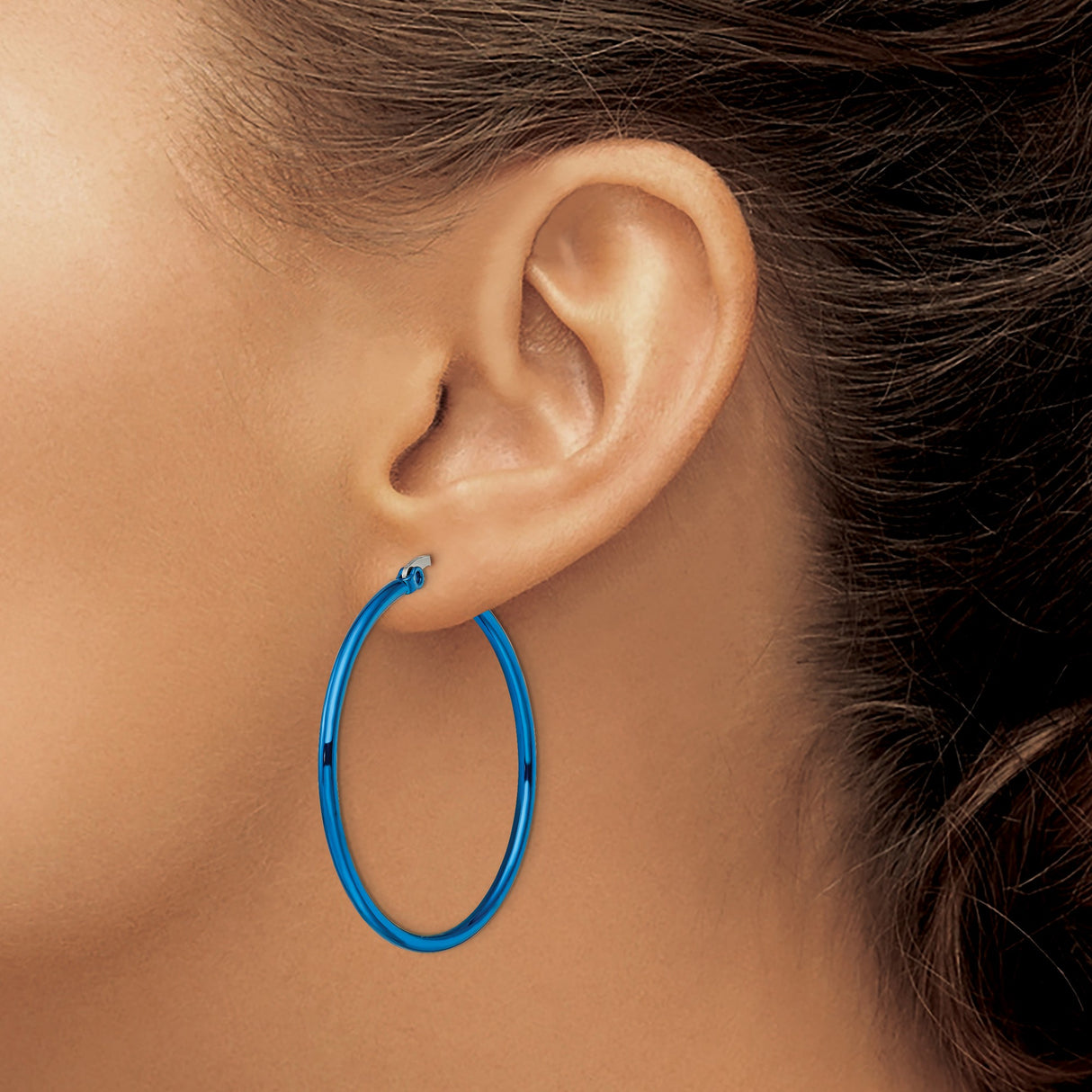 Stainless Steel Hoop Earrings, Blue Polished Minimalist Style, Unisex Fashion Jewelry