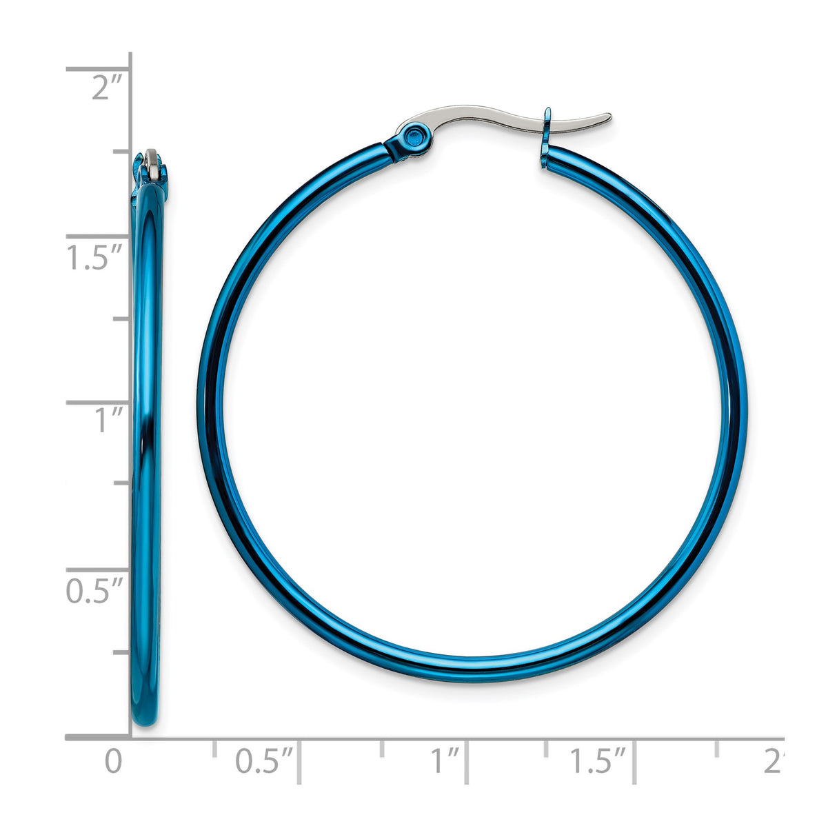 Stainless Steel Hoop Earrings, Blue Polished Minimalist Style, Unisex Fashion Jewelry