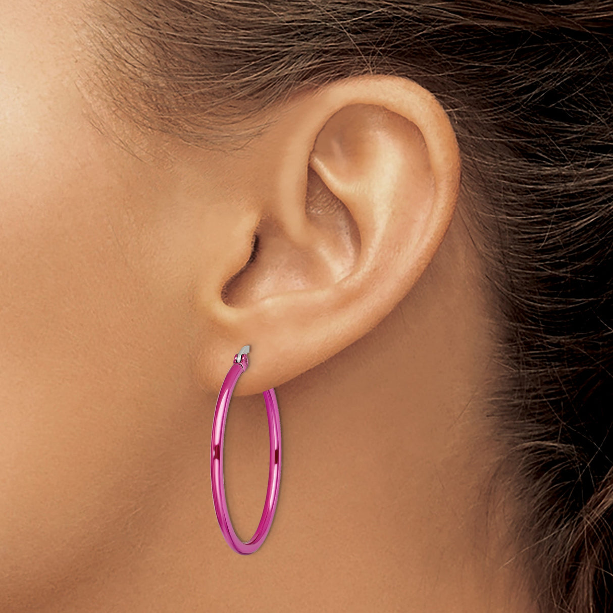 Stainless Steel Hoop Earrings, Vibrant Pink Metal, Polished Finish, Lightweight Minimalist Style