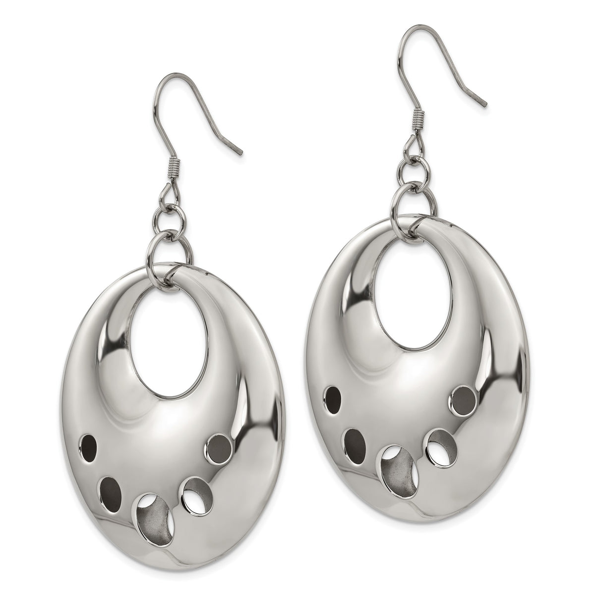 Stainless Steel Dangle Earrings with Circular Cutout Design, Polished Minimalist Style
