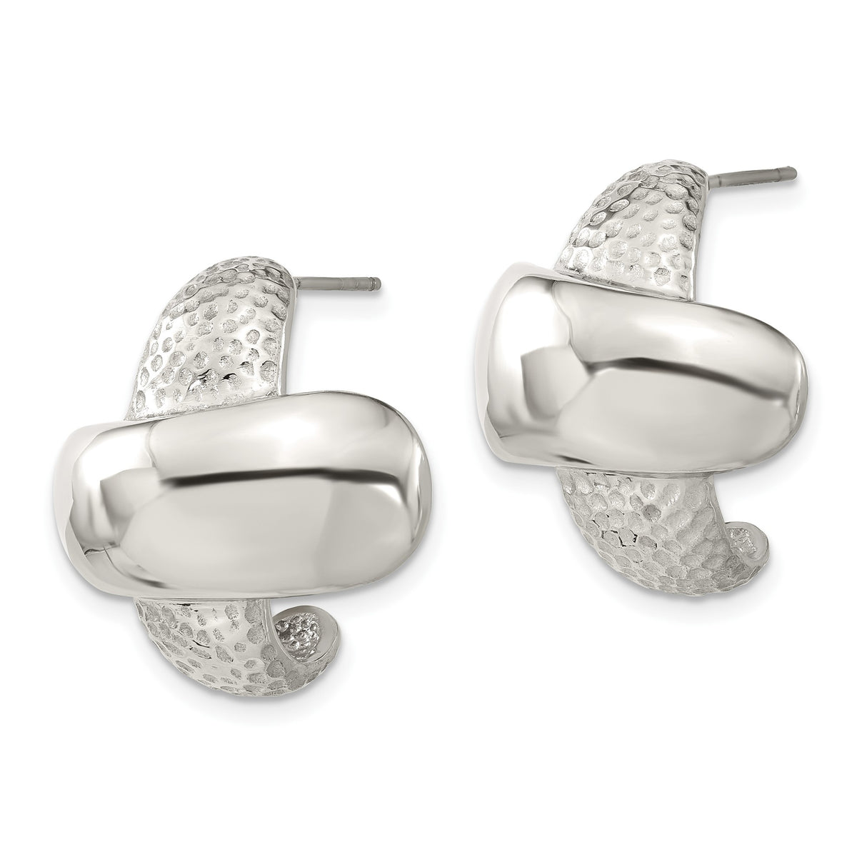 Stainless Steel Hoop Earrings, Polished Finish, Textured Dome, Modern Minimalist Style