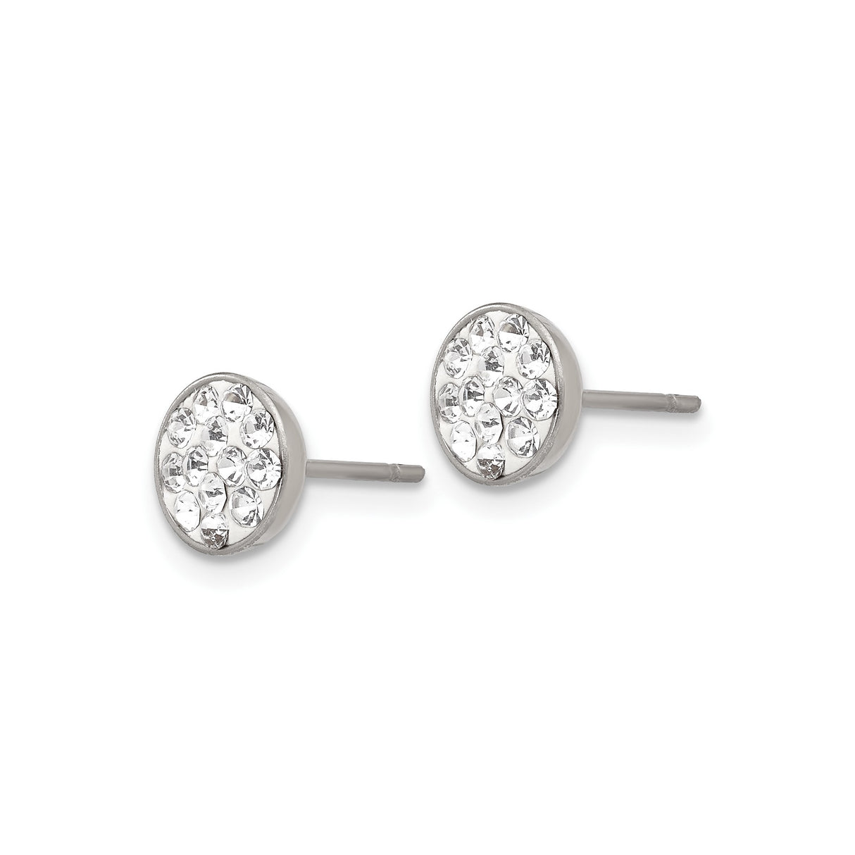 Stainless Steel Stud Earrings with Clear Crystal Accents in Clustered Pave Setting