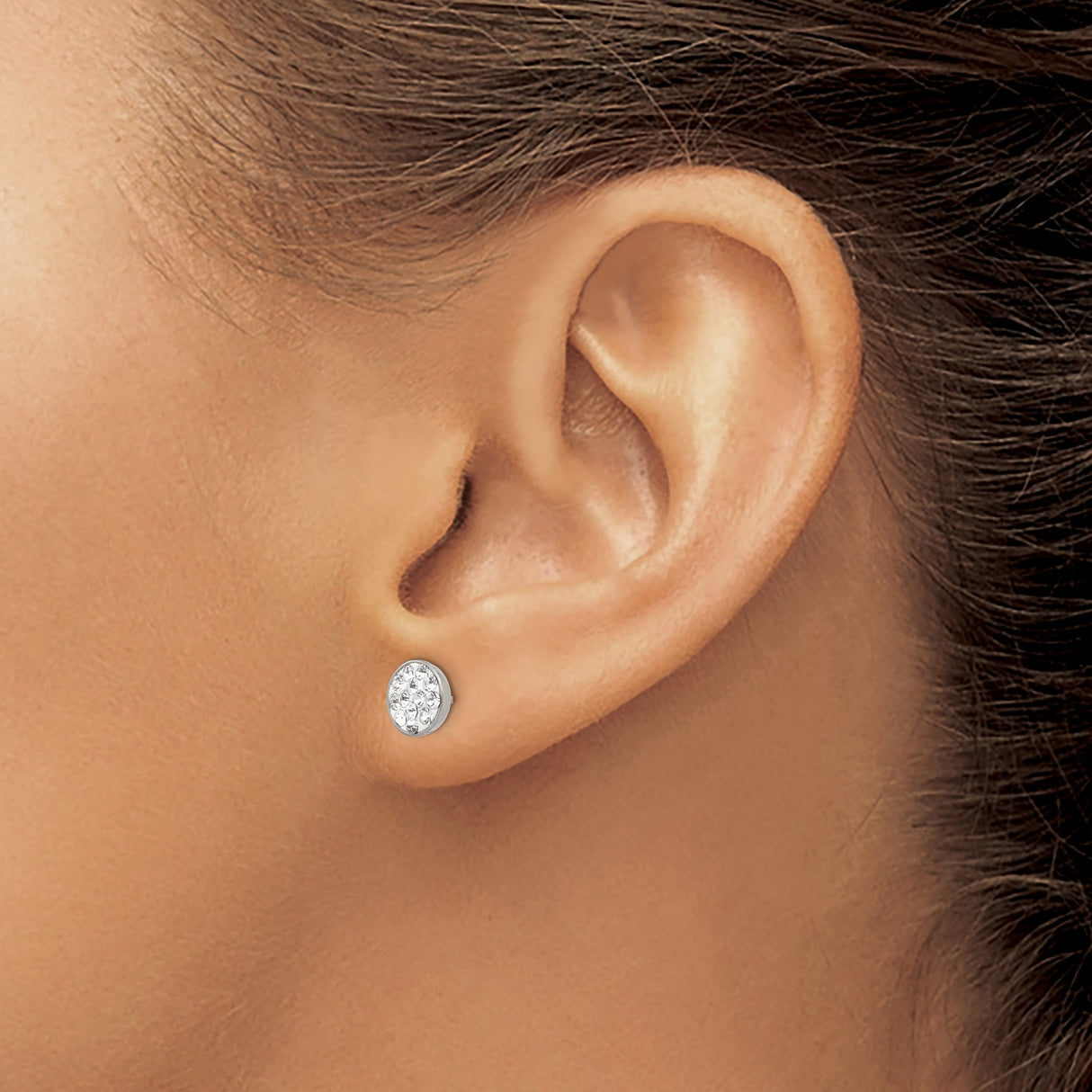 Stainless Steel Stud Earrings with Clear Crystal Accents in Clustered Pave Setting