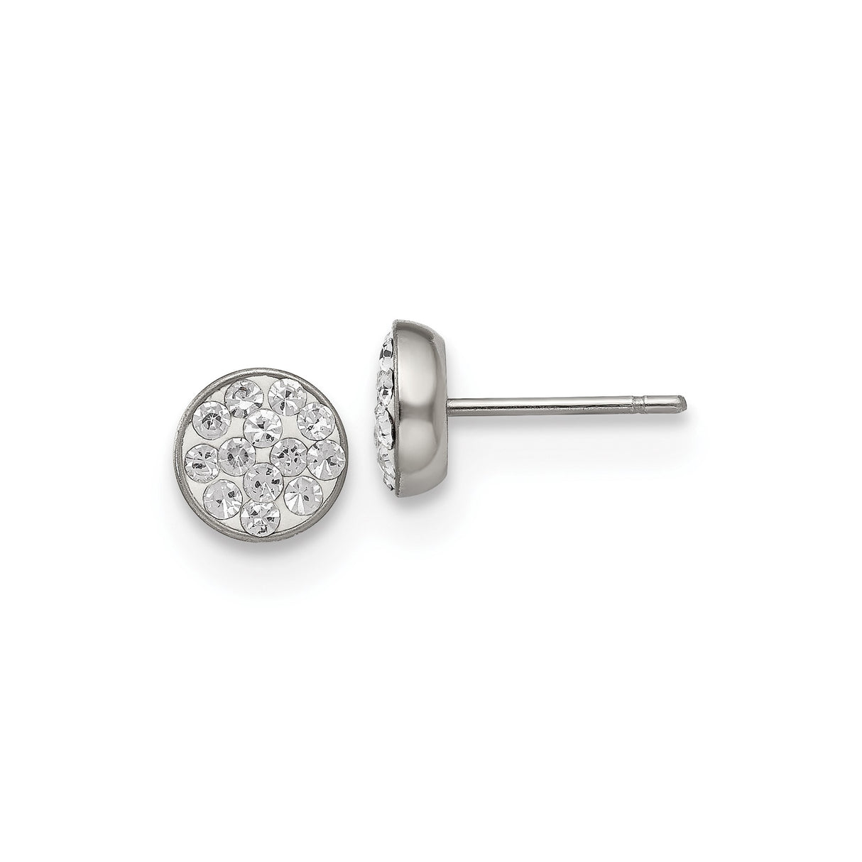 Stainless Steel Stud Earrings with Clear Crystal Accents in Clustered Pave Setting