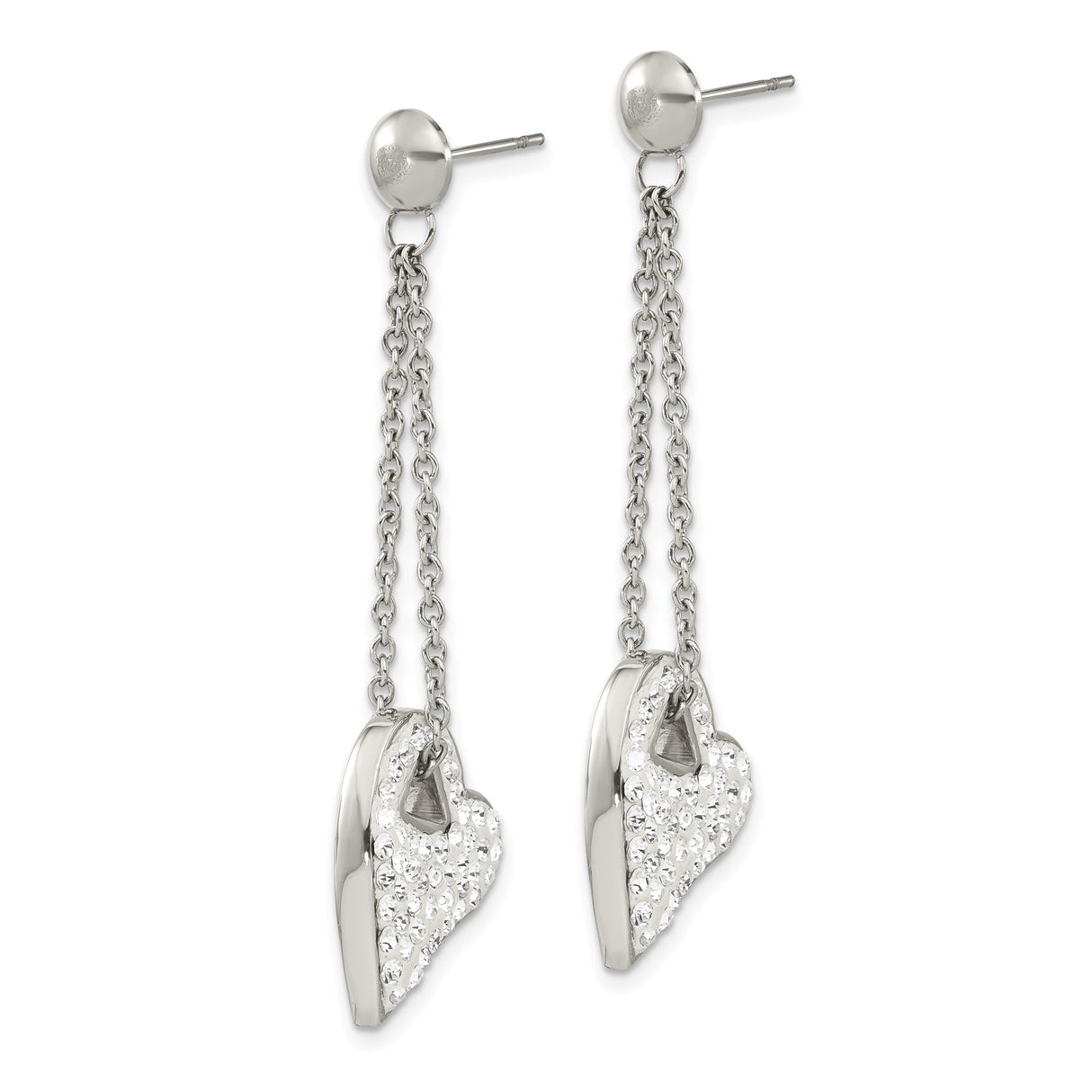 Stainless Steel Dangle Earrings with Crystal Open Heart Pendant, Asymmetrical Romantic Style