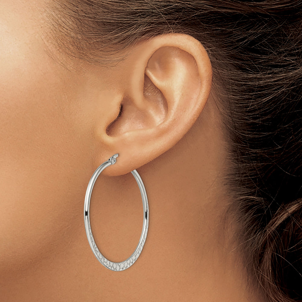 Stainless Steel Hoop Earrings with Hammered Texture and Polished Finish