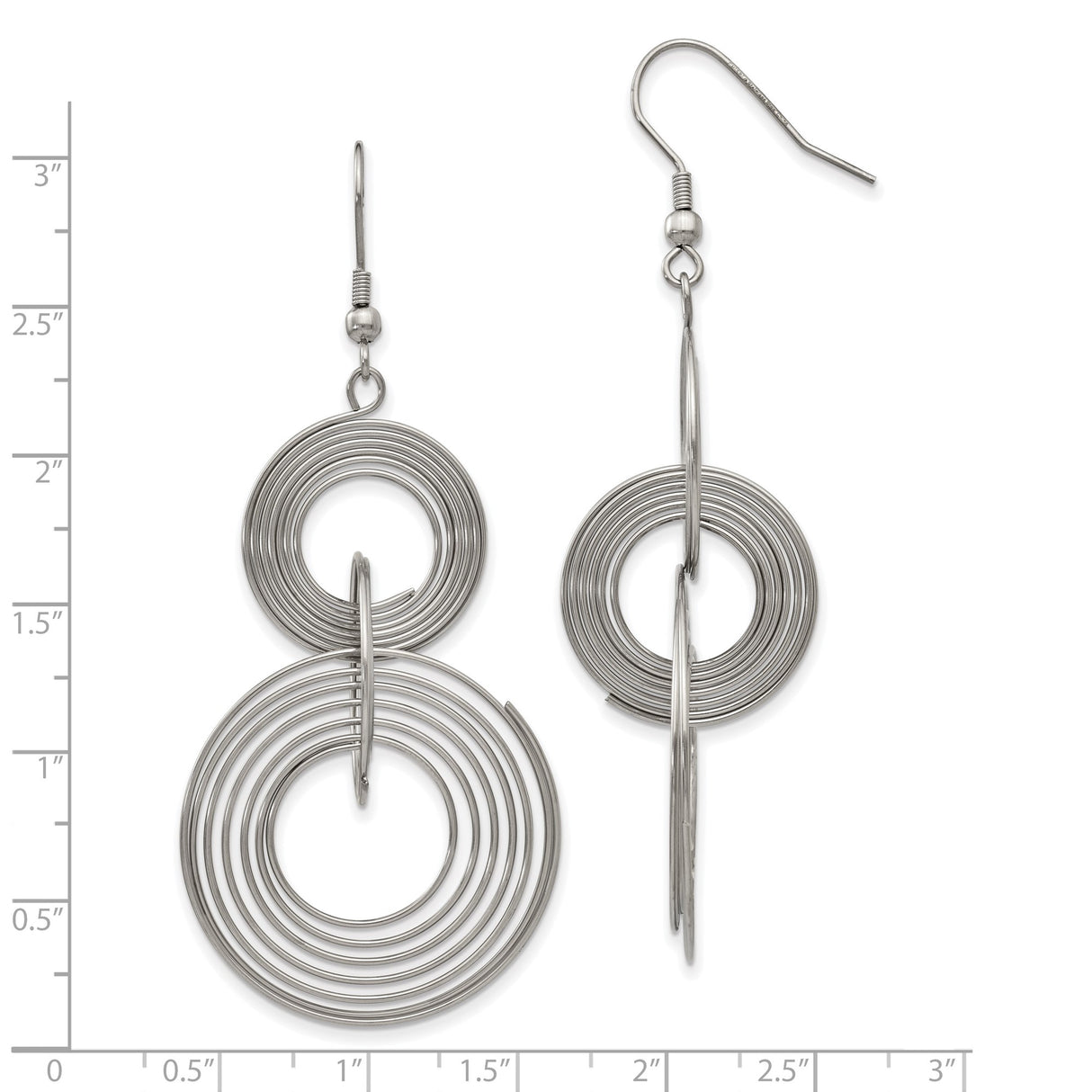 Stainless Steel Dangle Earrings, Double Concentric Circle Wire Design, Geometric Drop Style