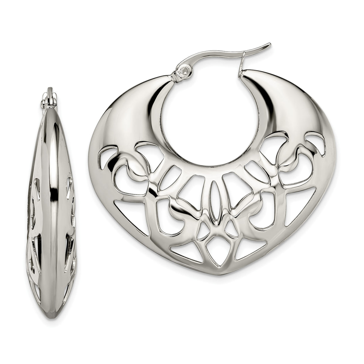 Stainless Steel Hoop Earrings with Openwork Celtic Cutout Design, Boho Tribal Style