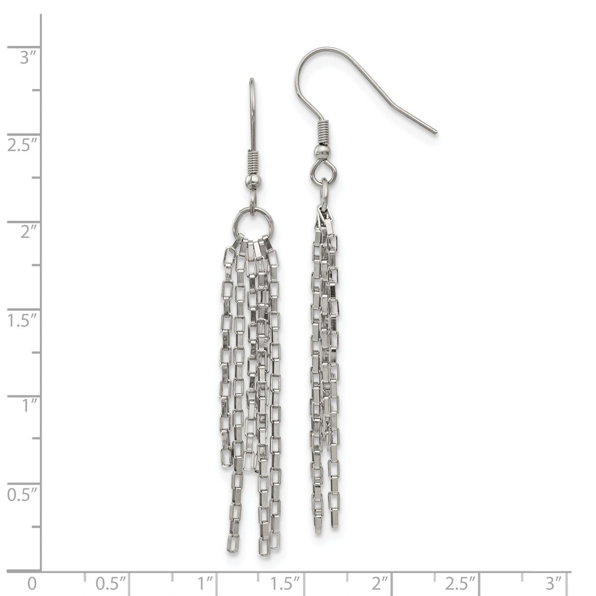 Stainless Steel Dangle Earrings with Long Cascading Box Chains, Modern Drop Style