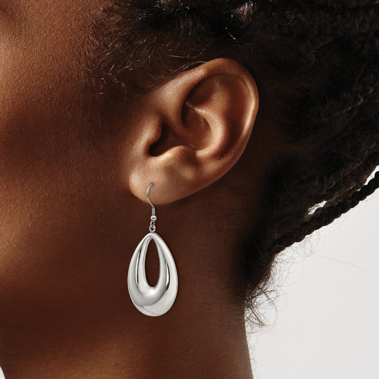 Stainless Steel Teardrop Dangle Earrings with Hollow Center, Modern Minimalist Style for Women