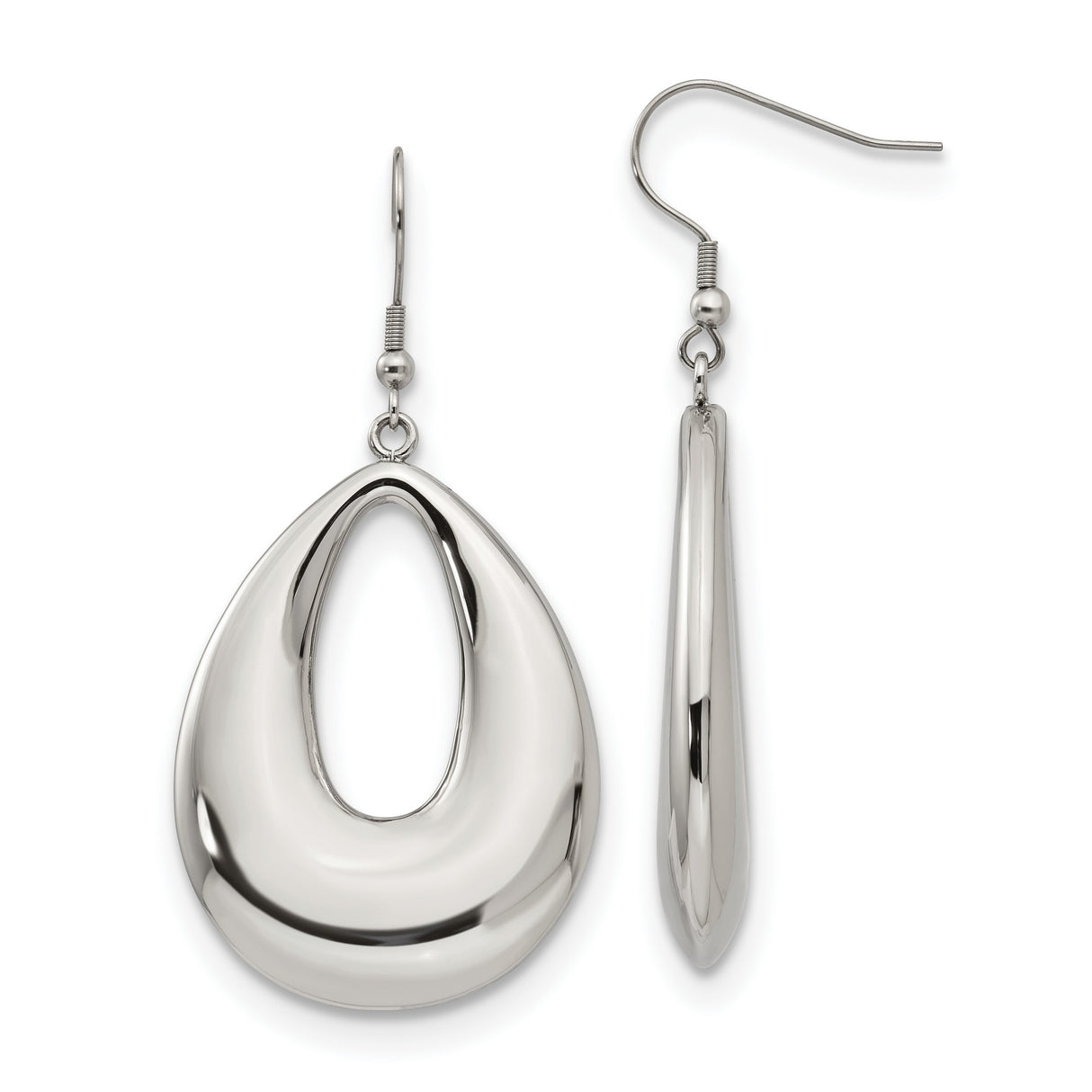 Stainless Steel Teardrop Dangle Earrings with Hollow Center, Modern Minimalist Style for Women