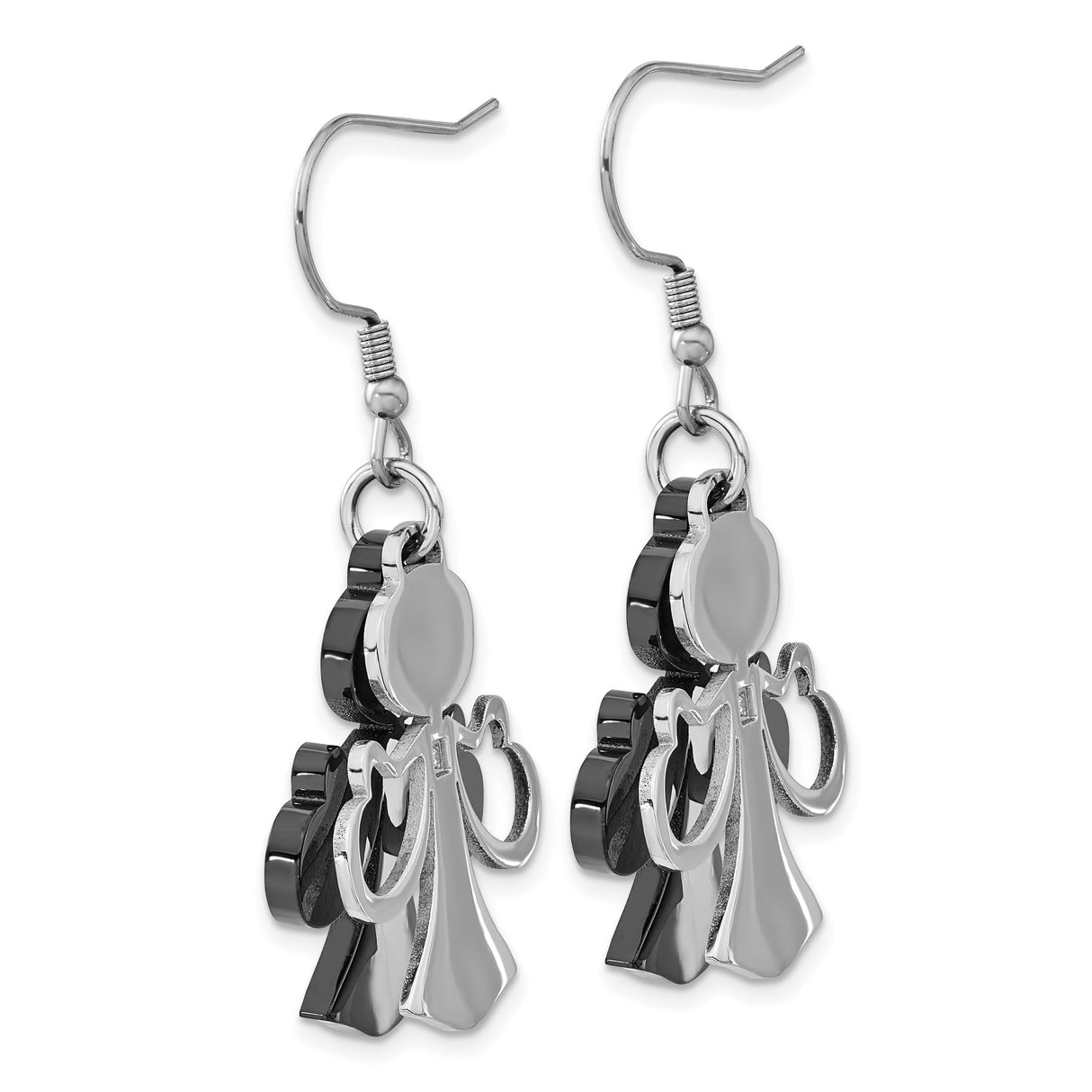 Stainless Steel Angel Earrings with Cubic Zirconia and Black Wing Design for Women