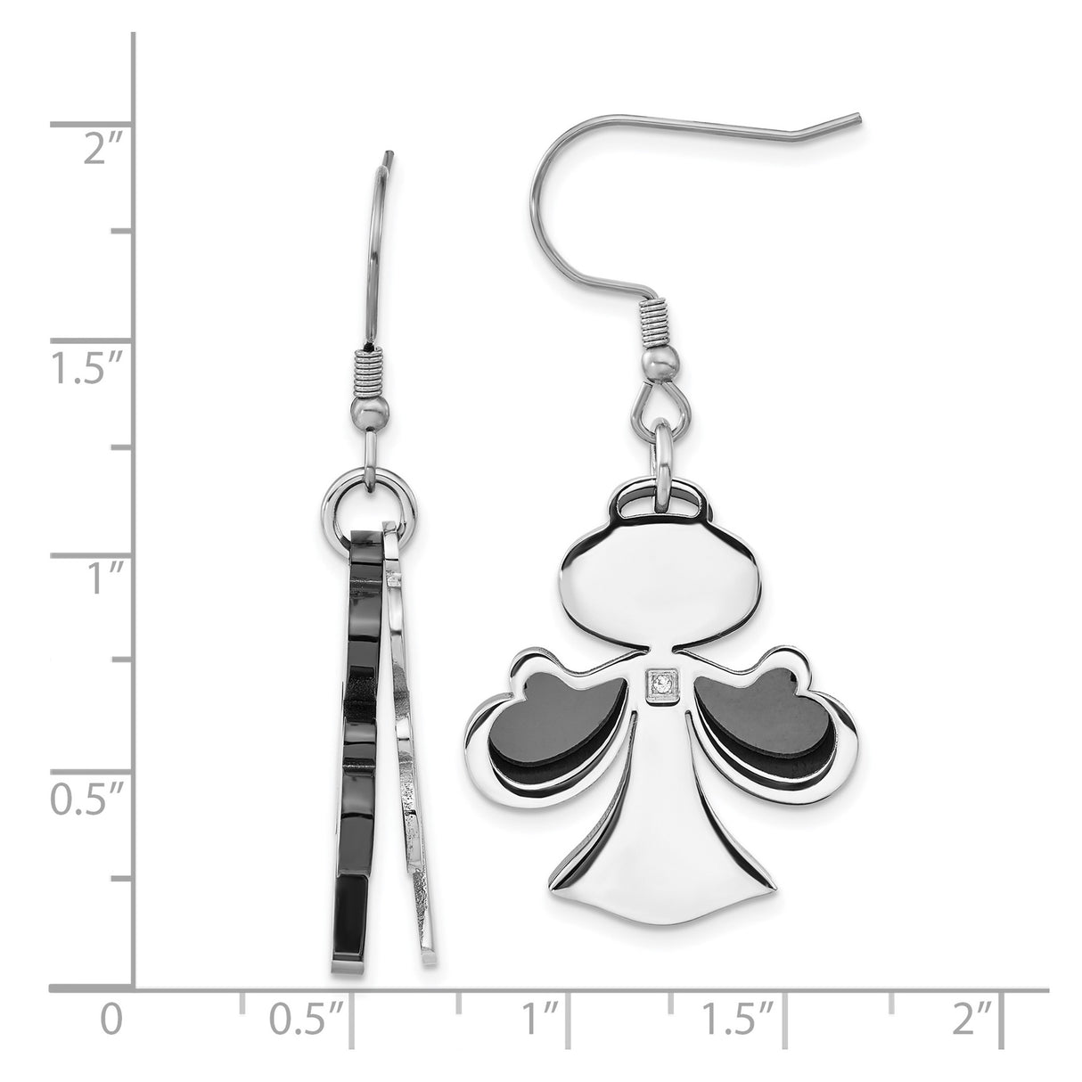 Stainless Steel Angel Earrings with Cubic Zirconia and Black Wing Design for Women