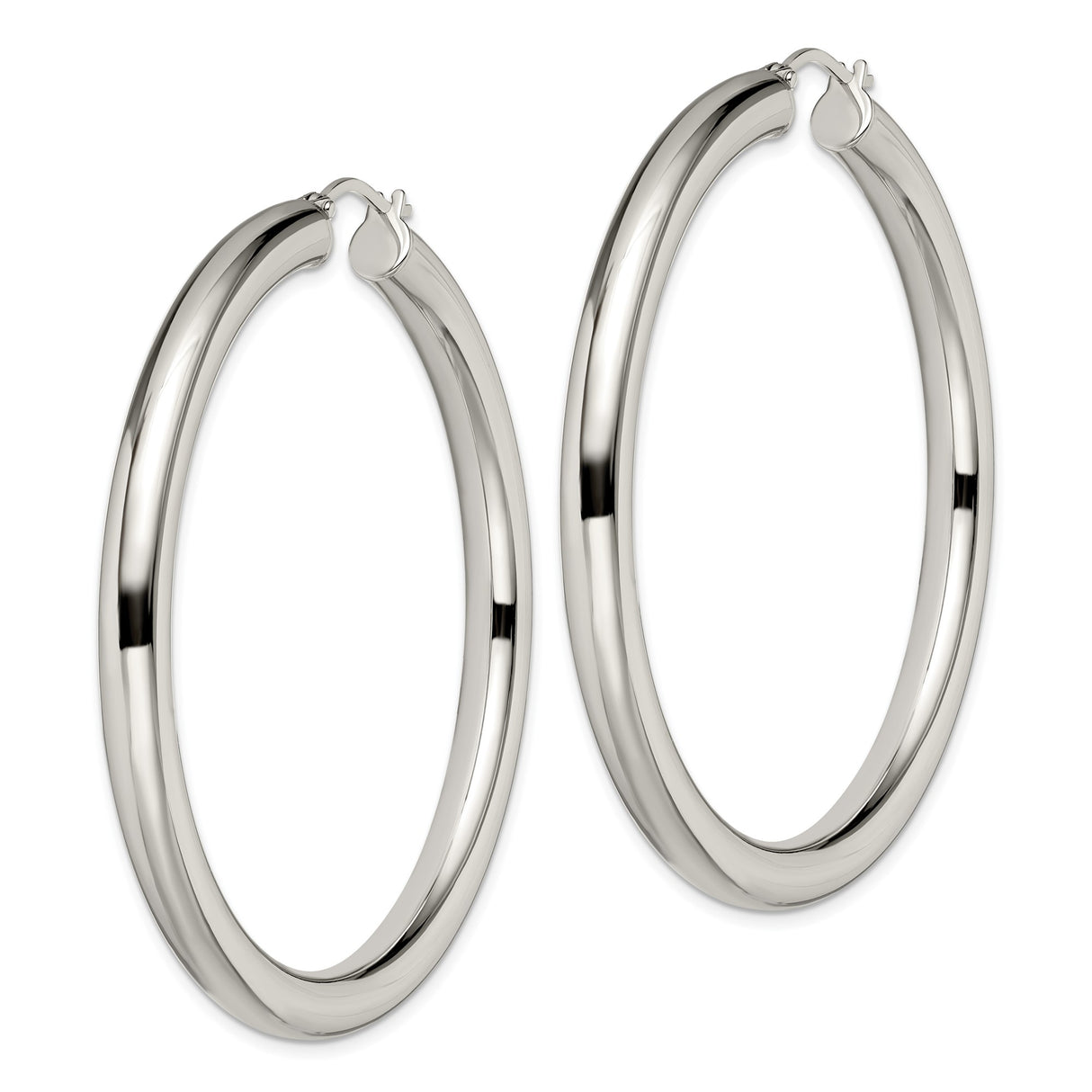 Stainless Steel Hoop Earrings, Classic Round Polished Silver Tone Minimalist Design for Women