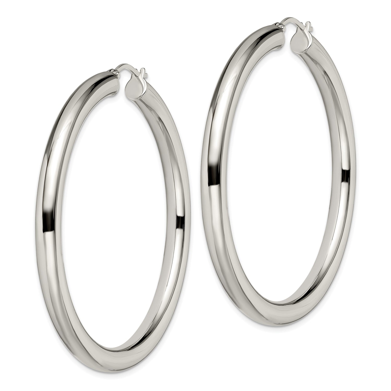 Stainless Steel Hoop Earrings, Classic Round Polished Silver Tone Minimalist Design for Women