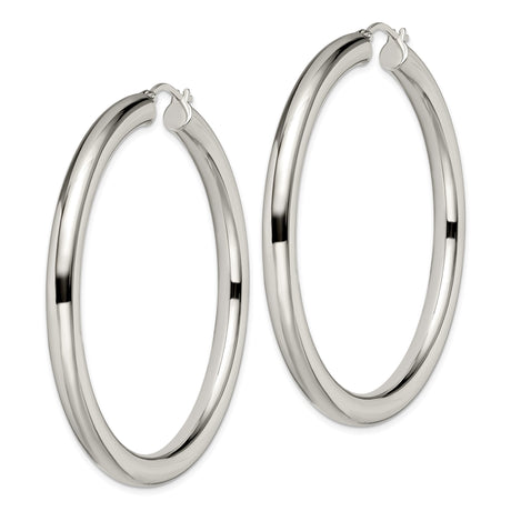 Stainless Steel Hoop Earrings, Classic Round Polished Silver Tone Minimalist Design for Women