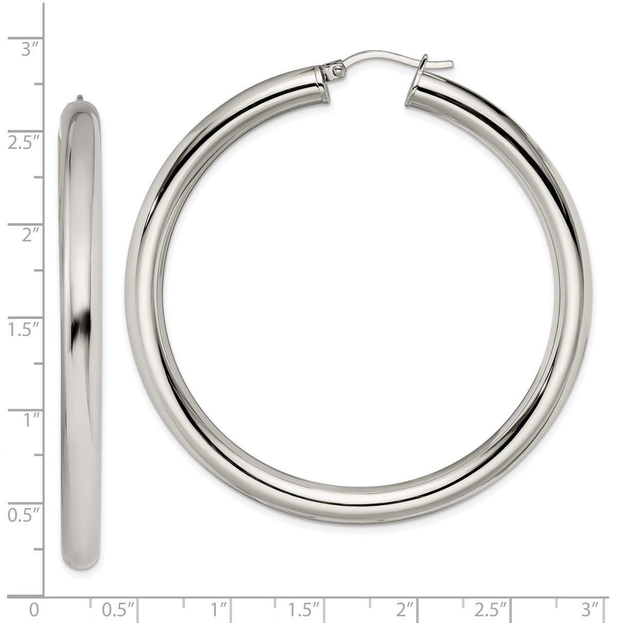 Stainless Steel Hoop Earrings, Classic Round Polished Silver Tone Minimalist Design for Women