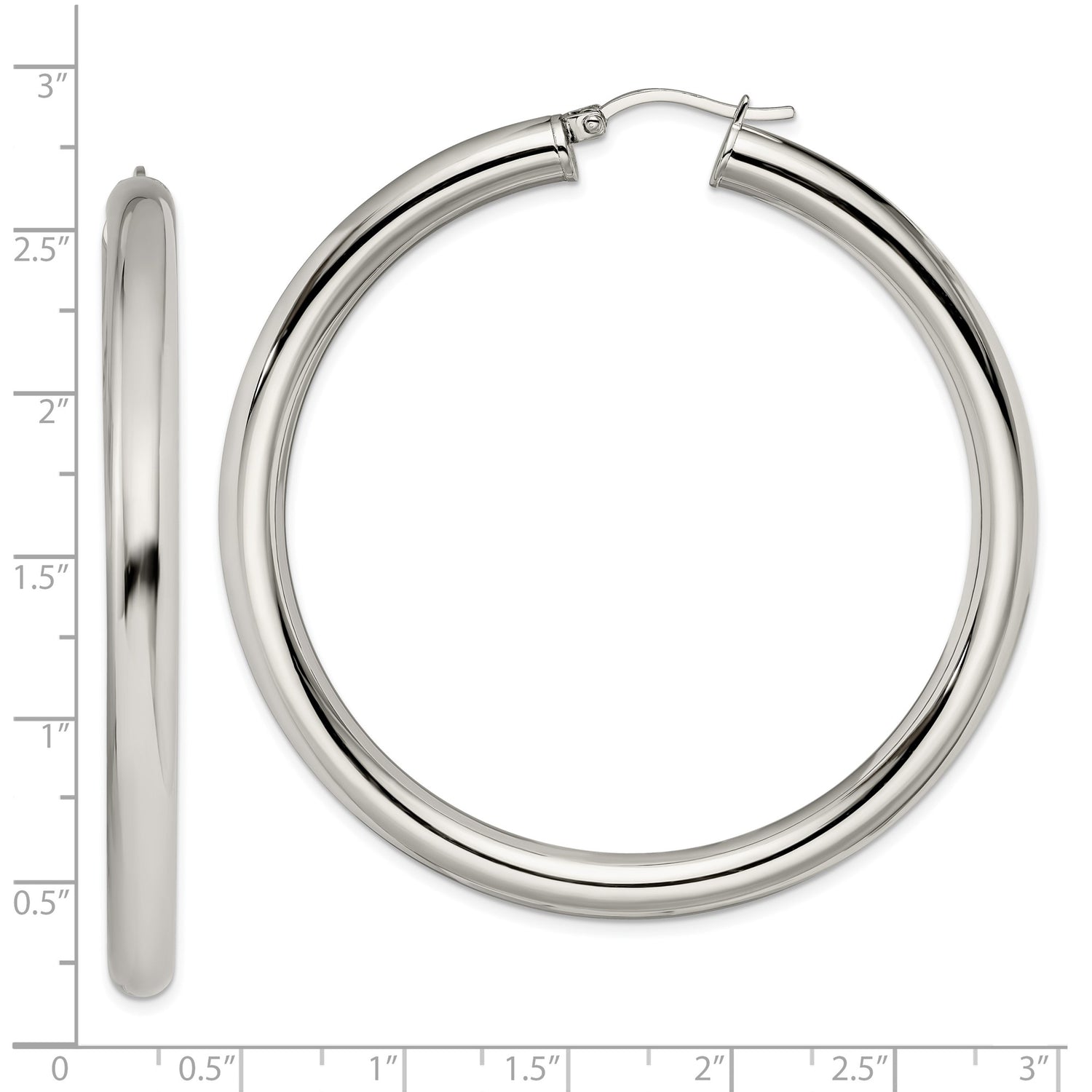 Stainless Steel Hoop Earrings, Classic Round Polished Silver Tone Minimalist Design for Women