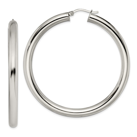 Stainless Steel Hoop Earrings, Classic Round Polished Silver Tone Minimalist Design for Women