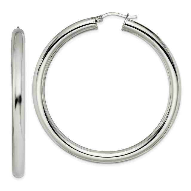 Stainless Steel Hoop Earrings, Classic Round Polished Silver Tone Minimalist Design for Women