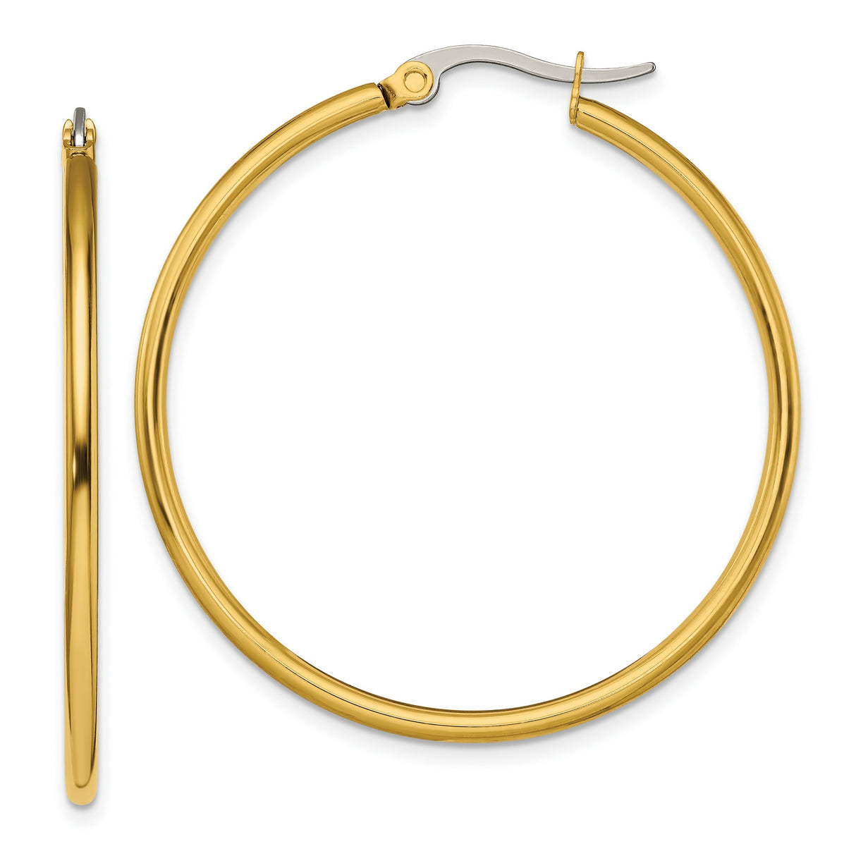 Stainless Steel Hoop Earrings, Gold Tone, Classic Round Polished Design for Women