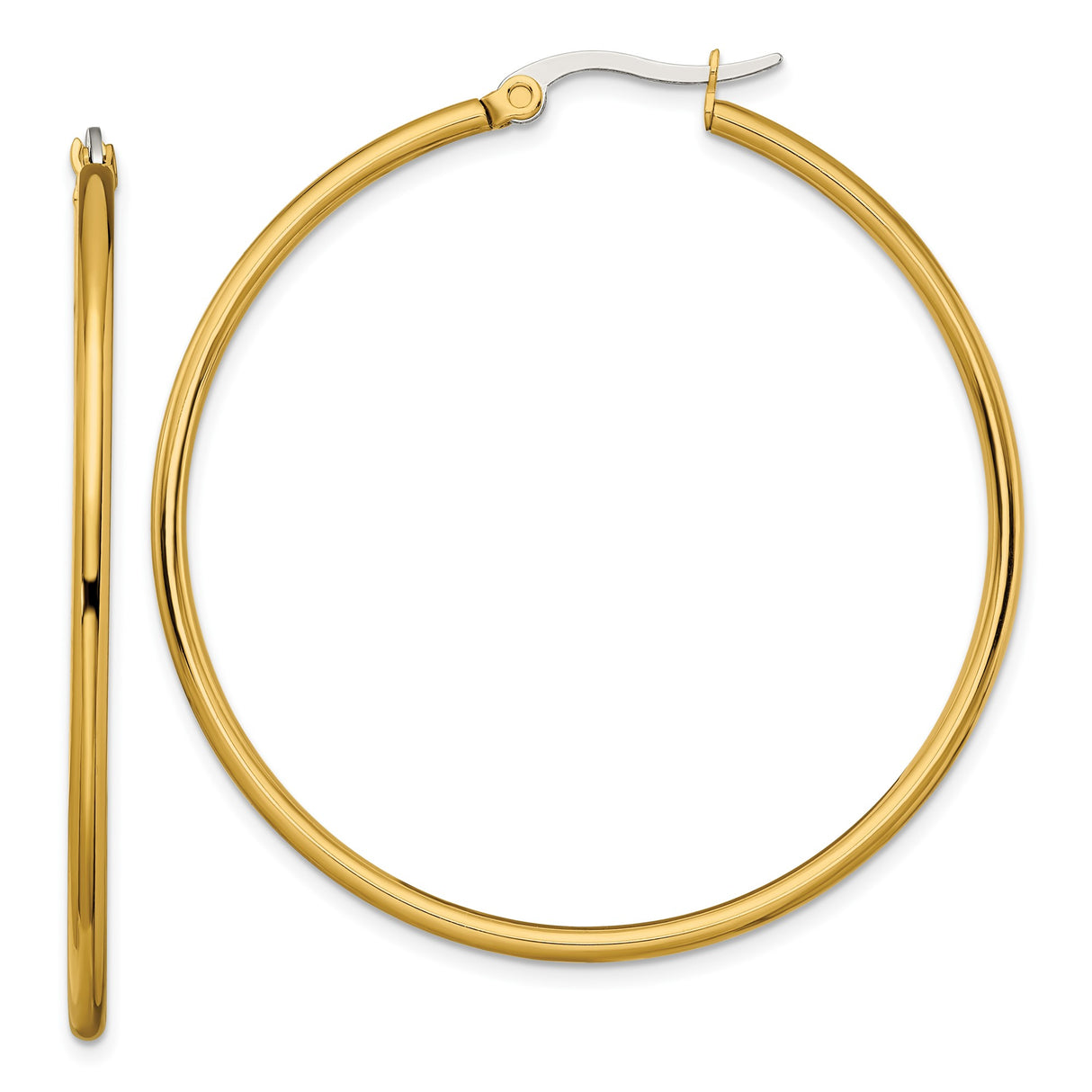 316 Stainless Steel Hoop Earrings, Gold Tone Polished Round Design with Latch Back Closure