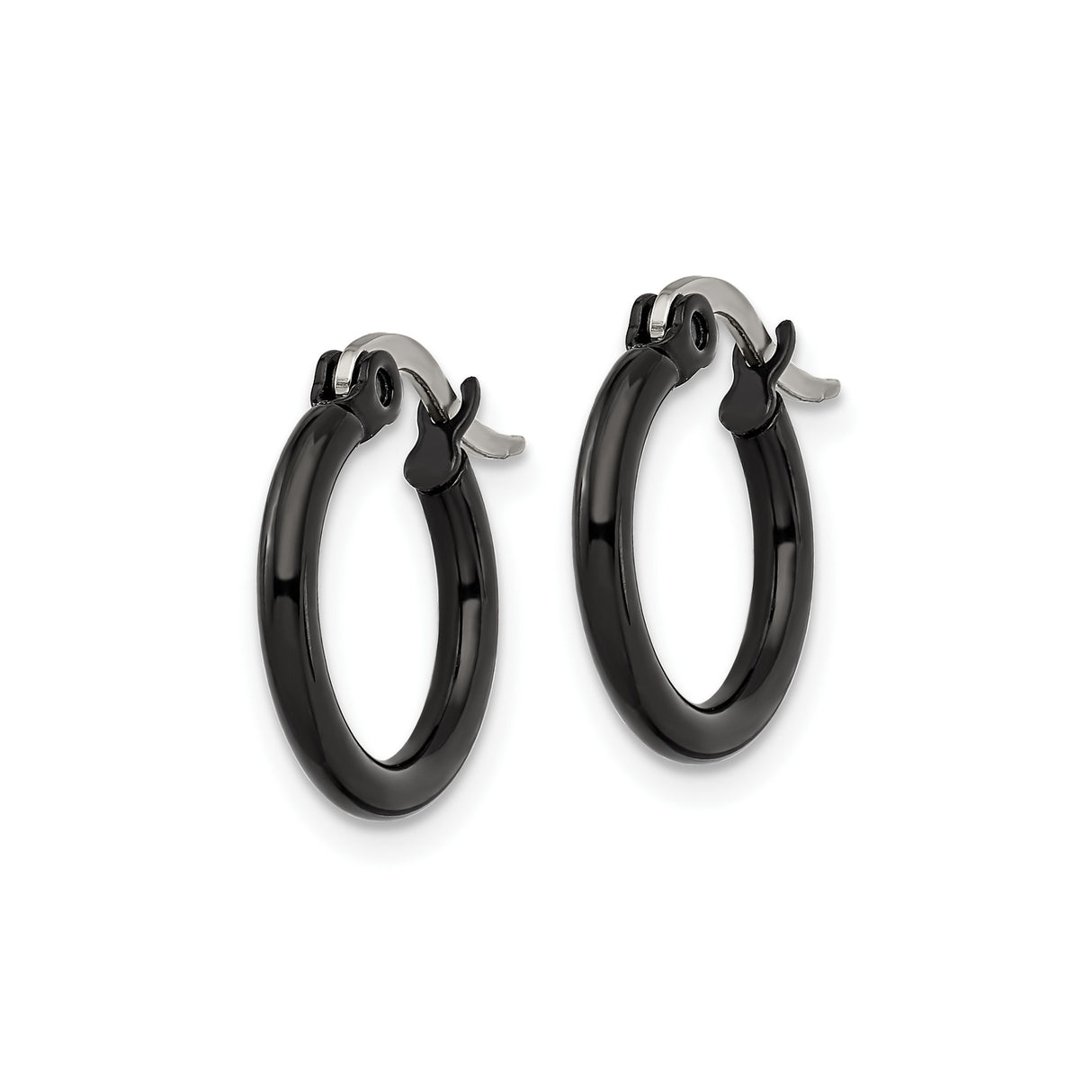 Stainless Steel Hoop Earrings, Black Polished Finish, Sleek Modern Unisex Style