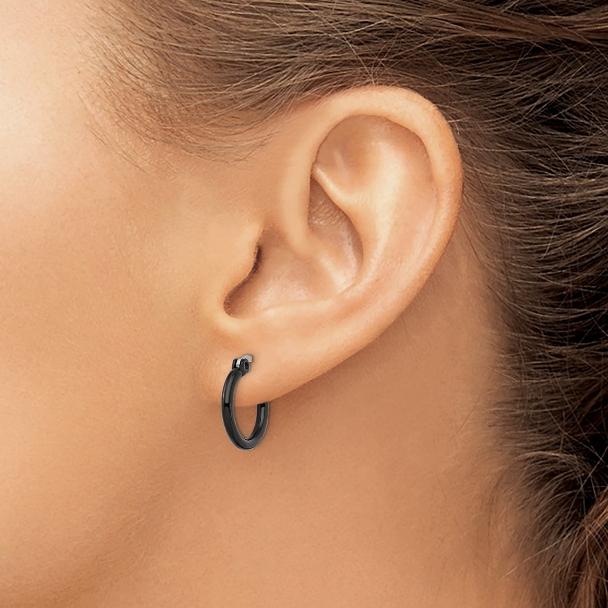 Stainless Steel Hoop Earrings, Black Polished Finish, Sleek Modern Unisex Style