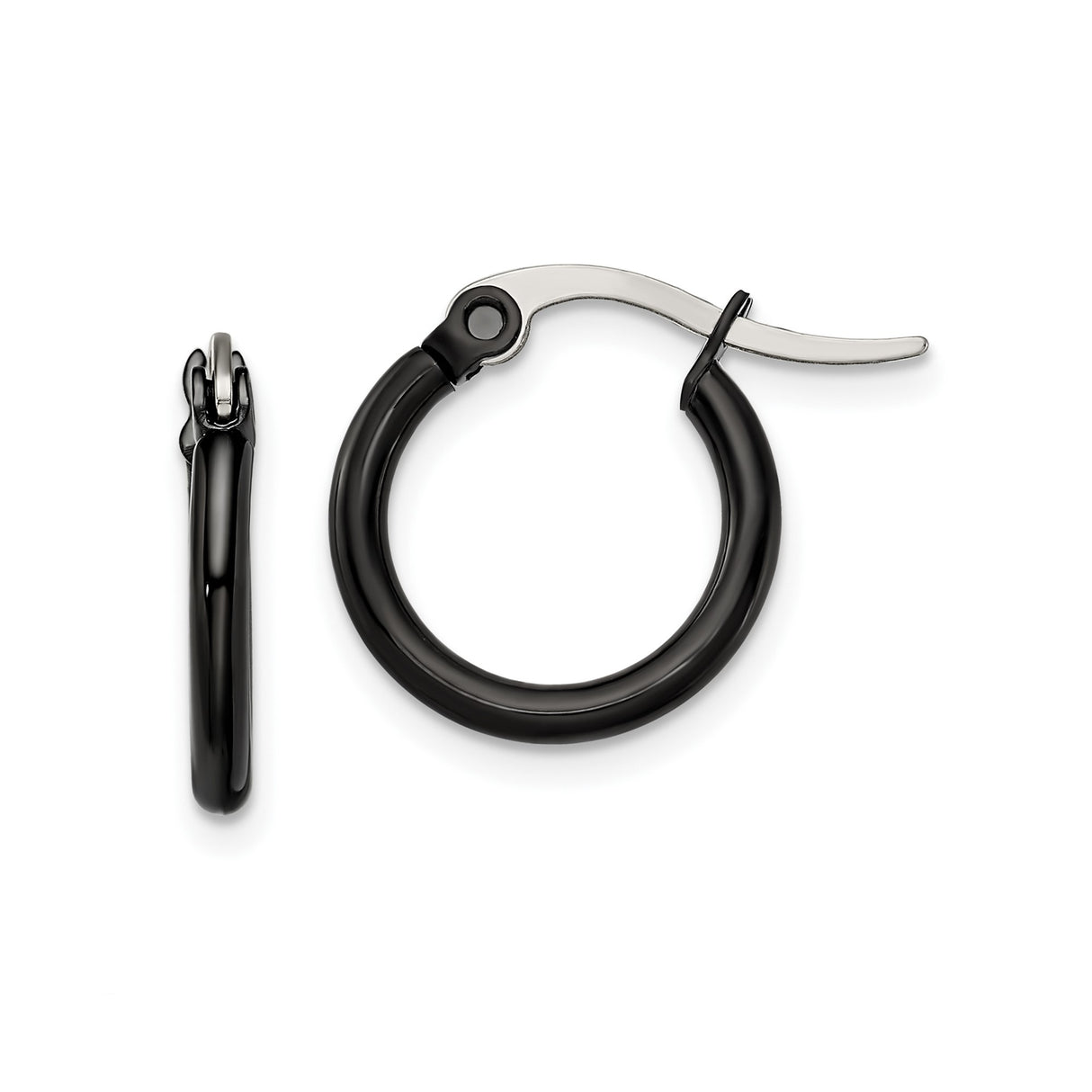 Stainless Steel Hoop Earrings, Black Polished Finish, Sleek Modern Unisex Style