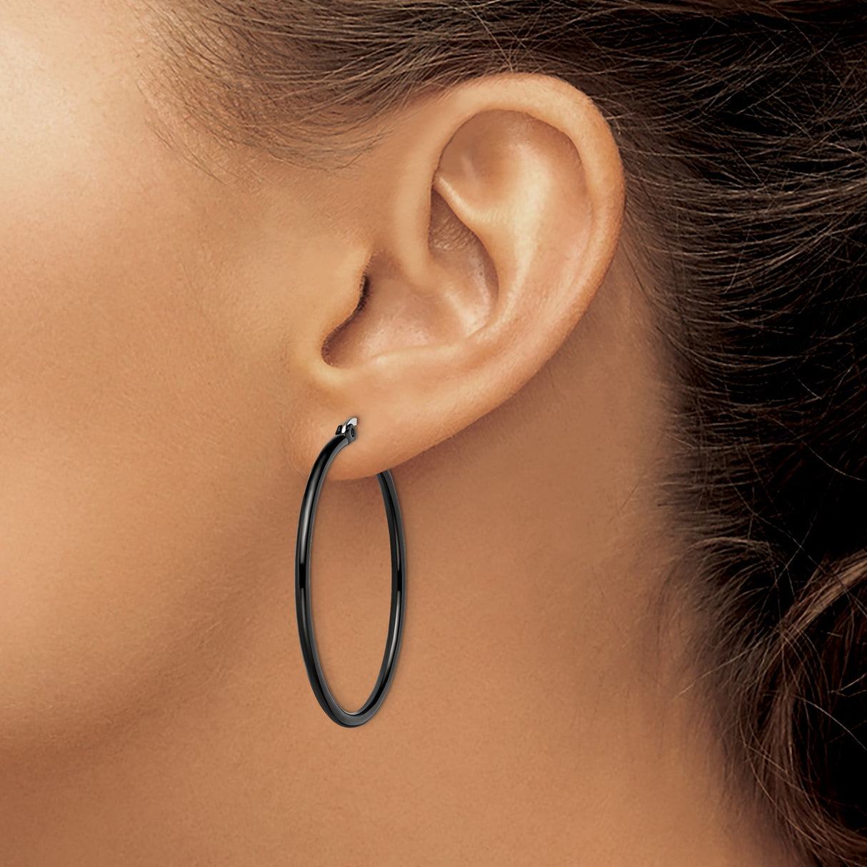 Stainless Steel Hoop Earring, Sleek Minimalist Black Design, Unisex Contemporary Style